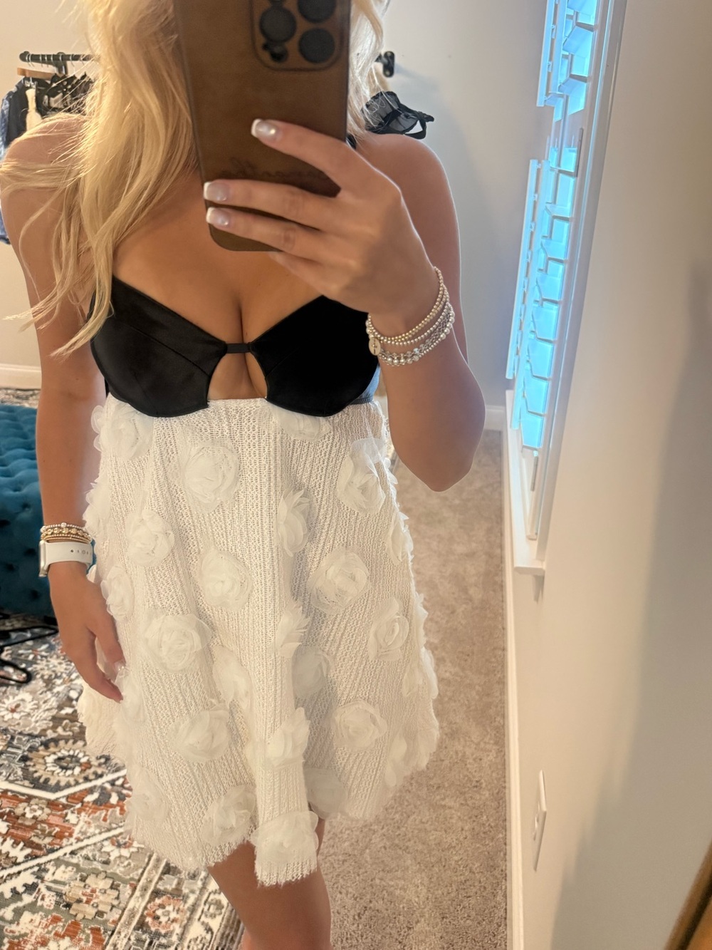 REVOLVE Black & White Floral Appliqué Mini Dress - Picture 2 of 3